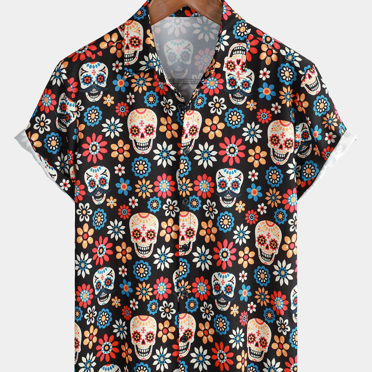 Camisa de manga corta con estampado punk rock y calaveras de verano para hombre
