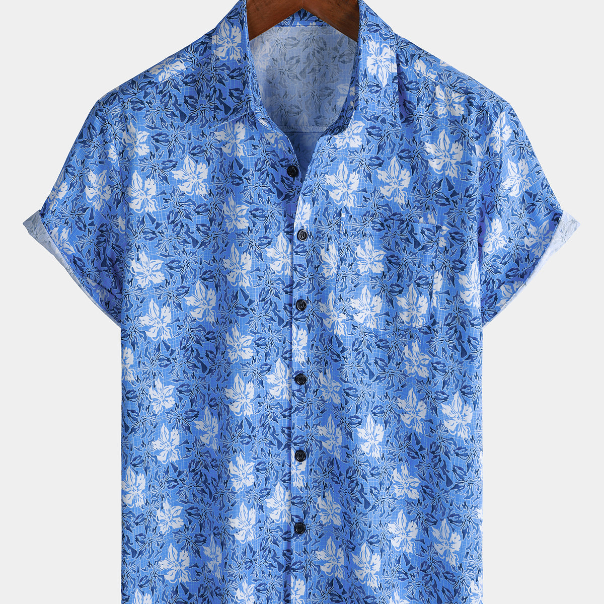 Camisa playera de algodón con estampado floral tropical de manga corta para hombre
