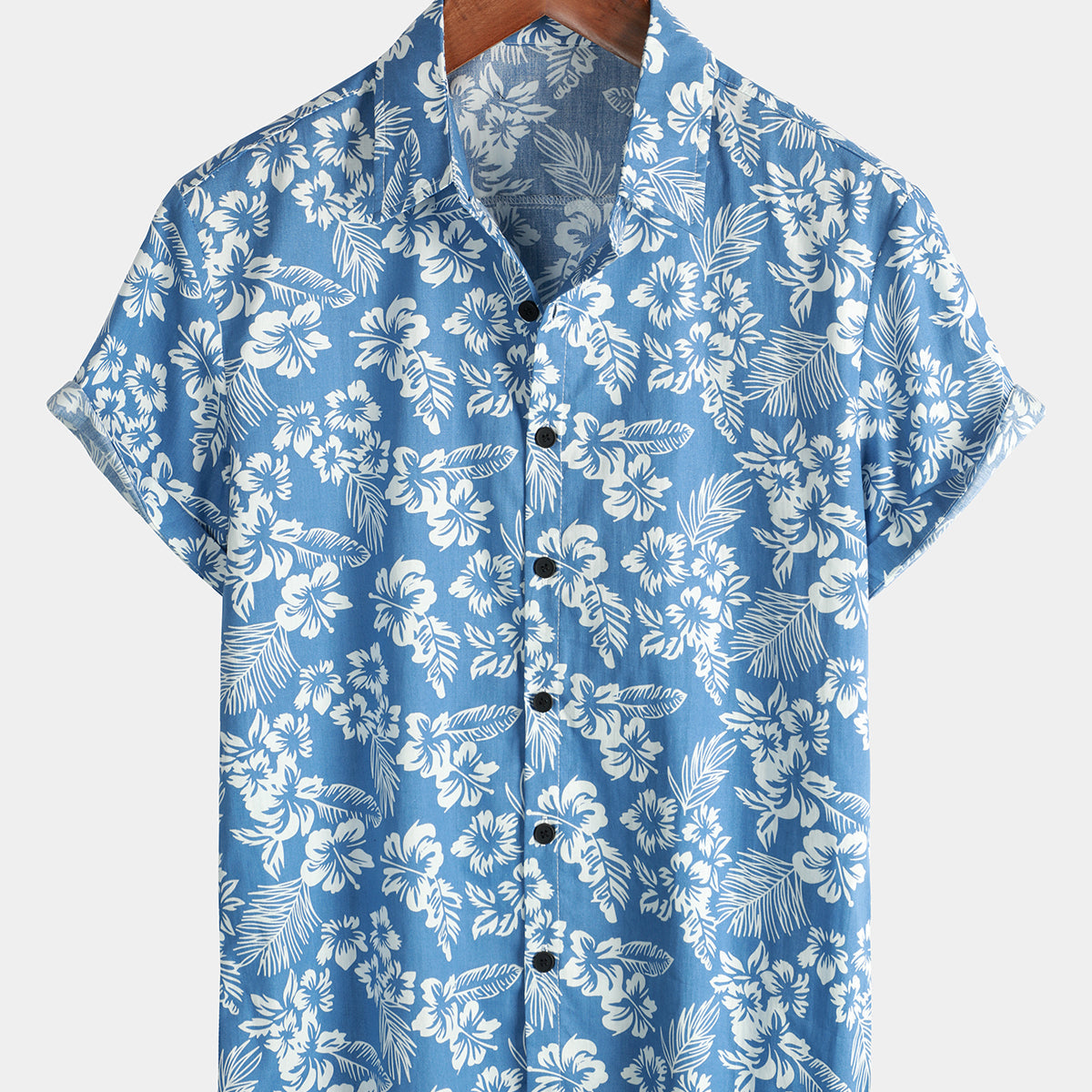 Camisa de algodón de manga corta con flores tropicales para hombre