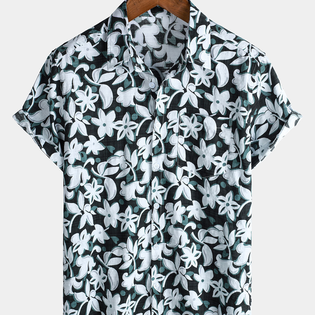 Camisa festiva de manga corta con estampado floral vintage tropical para hombre