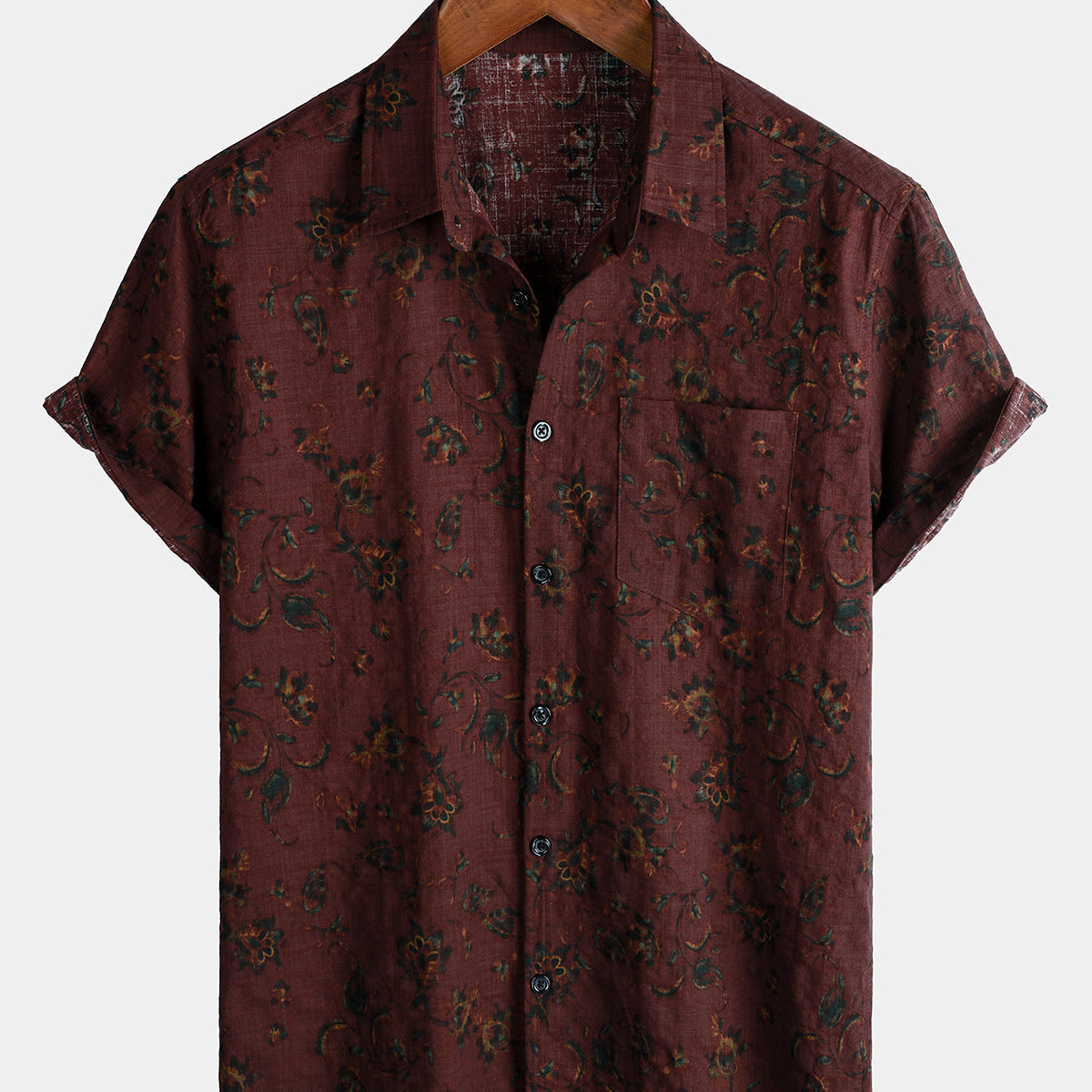 Camisa de verano con estampado floral retro bohemio para hombre