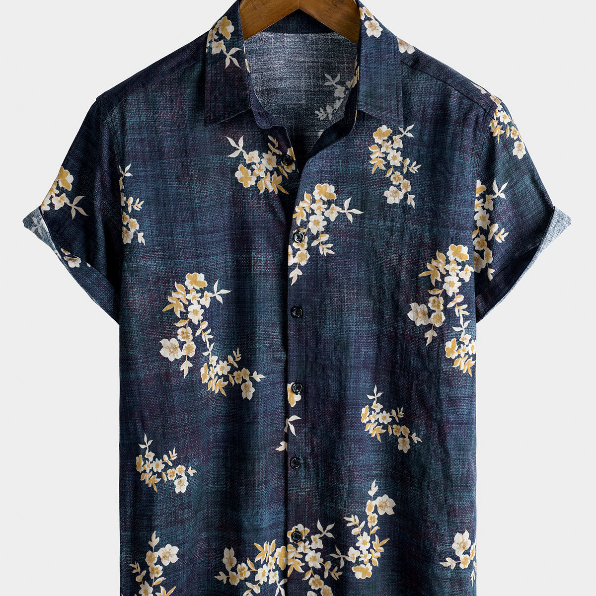 Camisa informal de manga corta con botones y estampado floral para hombre