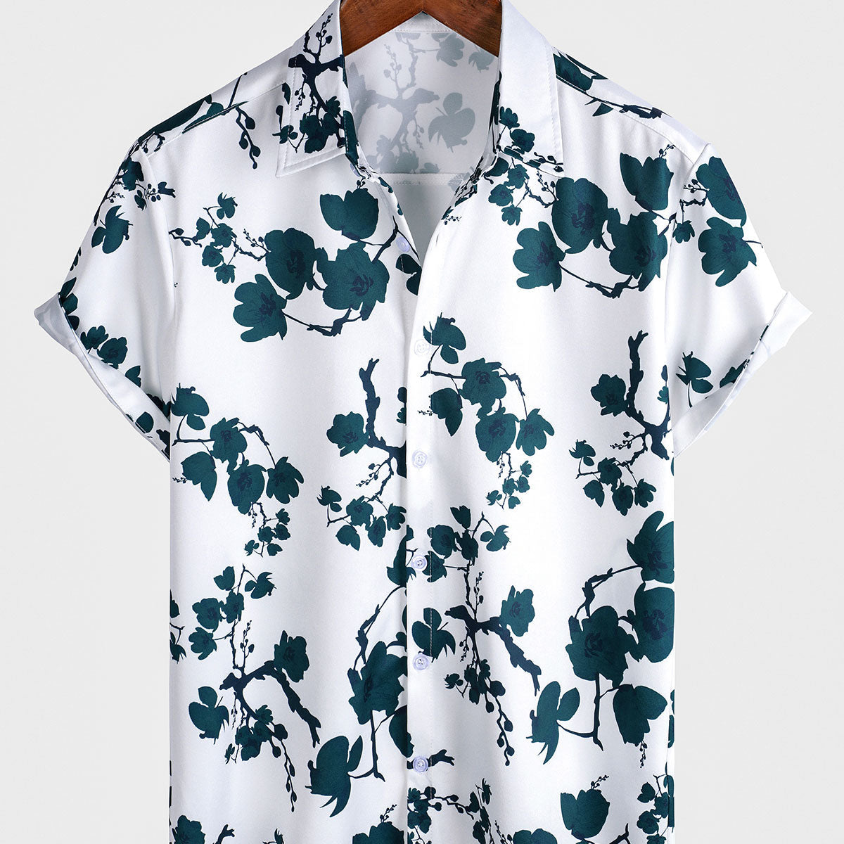 Camisa de playa de verano con botones y estampado floral de manga corta para hombre