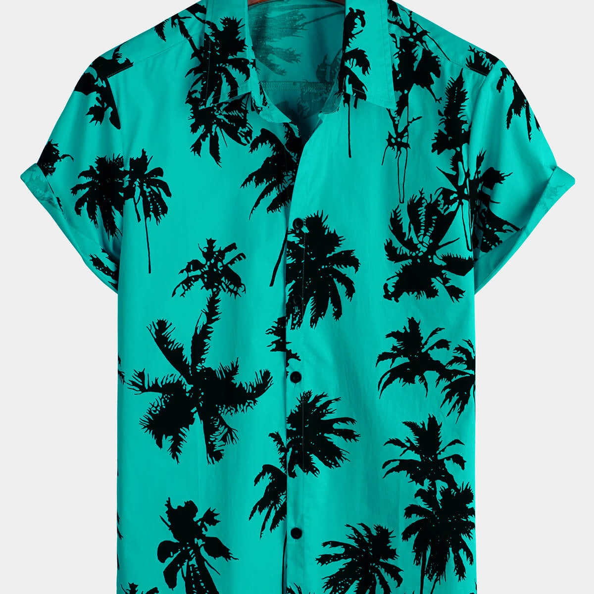 Camisa hawaiana de algodón de manga corta con estampado de palmeras para playa y verano para hombre