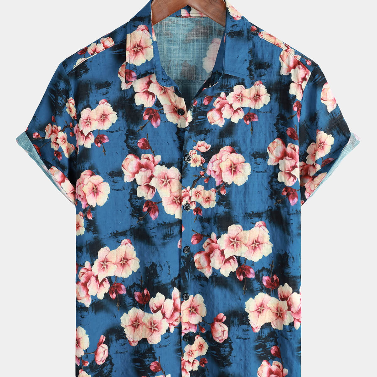 Camisa hawaiana de manga corta con botones y estampado floral de verano para hombre