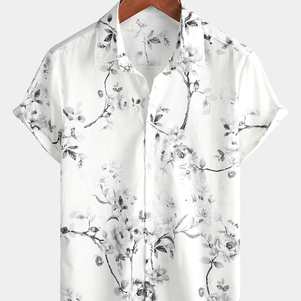 Camisa hawaiana playera blanca con estampado floral para hombre