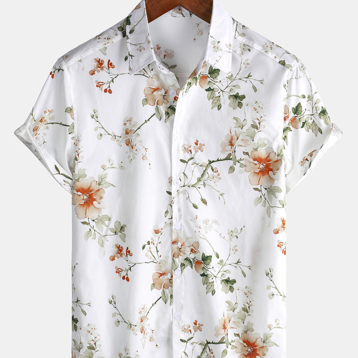 Camisa hawaiana de algodón con estampado floral de manga corta para hombre