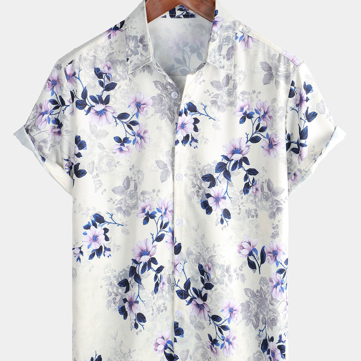 Camisa informal con botones y estampado floral de manga corta de verano para hombre