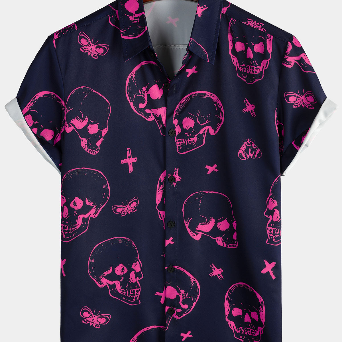 Camisa de manga corta con estampado de calaveras hawaianas para hombre