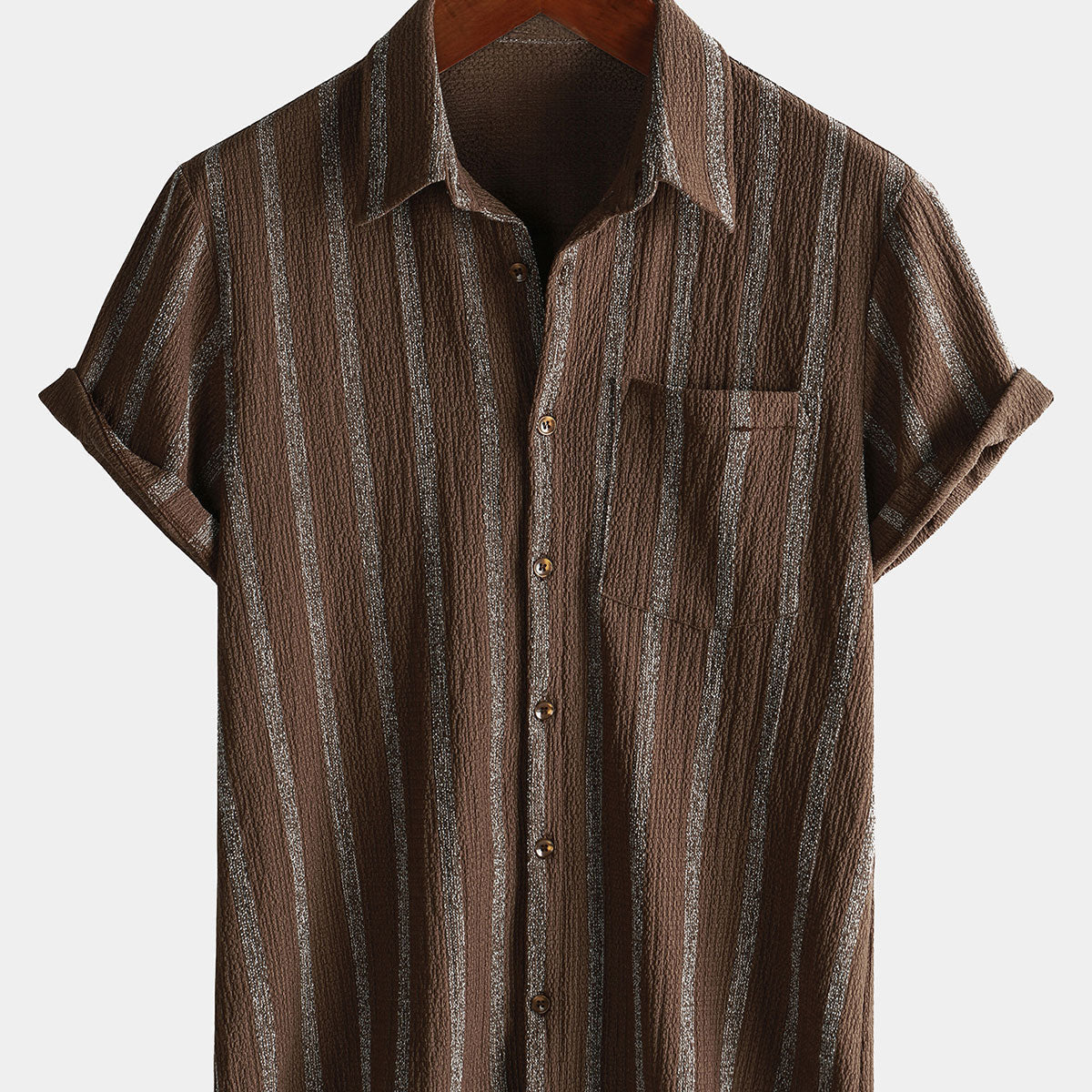 Camisa hawaiana de manga corta con botones y bolsillo a rayas de verano para hombre