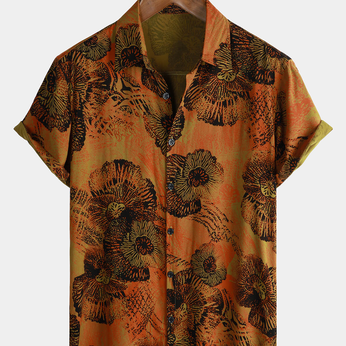 Camisa hawaiana de manga corta transpirable con estampado floral retro para hombre