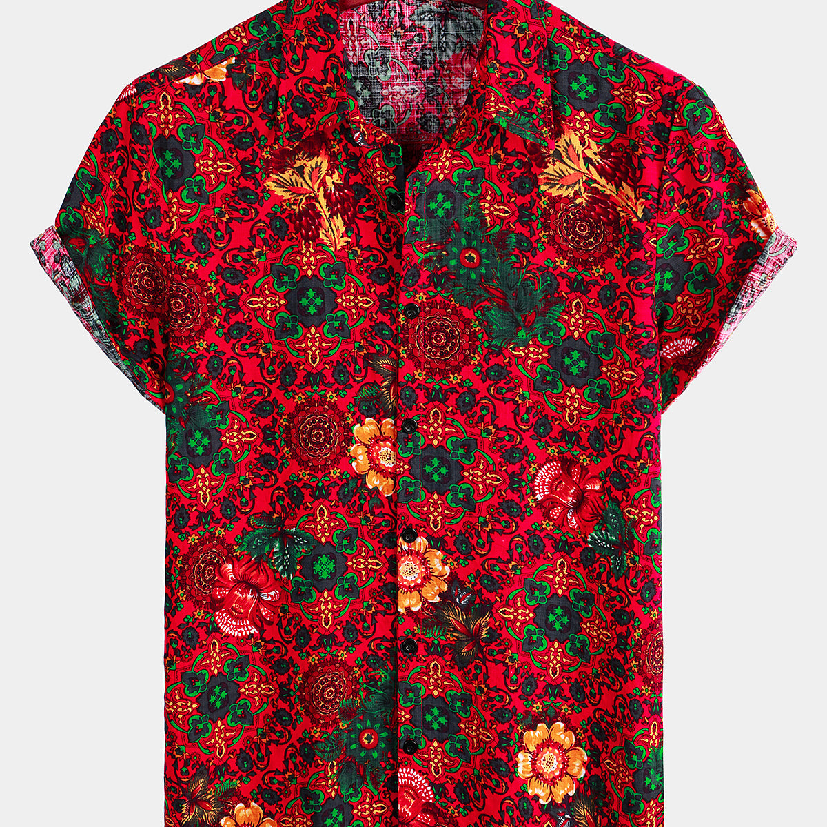 Camisa hawaiana de algodón de manga corta con estampado floral vintage para hombre
