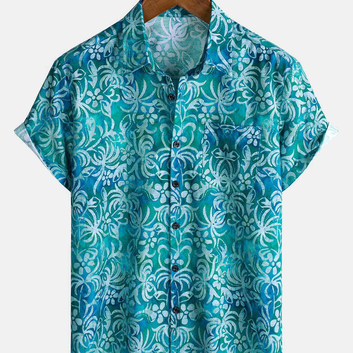 Camisa hawaiana azul de manga corta para hombre