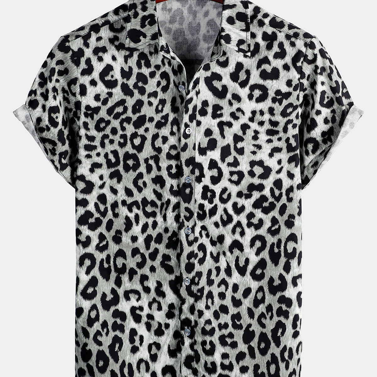 Camisa de manga corta con estampado de leopardo de algodón para hombre