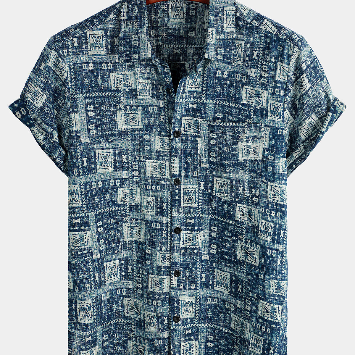 Camisa casual de manga corta con bolsillo vintage para hombre