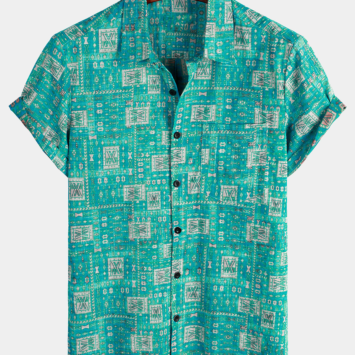 Camisa casual de manga corta con bolsillo vintage para hombre