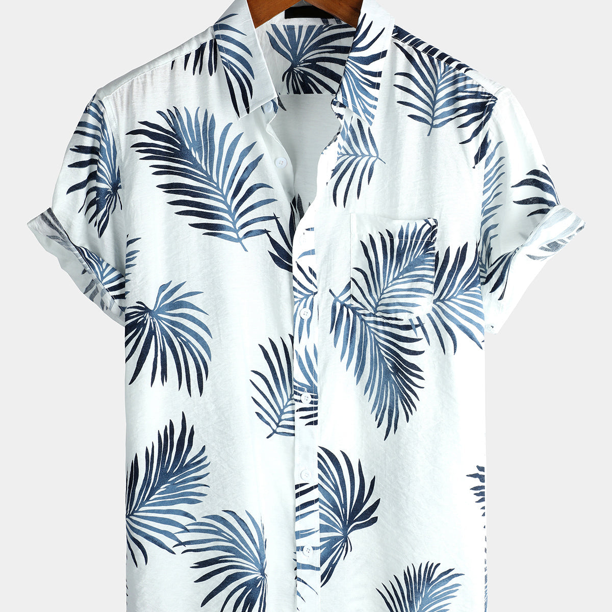 Camisa hawaiana de algodón con estampado floral y palmeras para verano para hombre