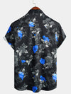 Camisa de manga corta con estampado floral azul de verano para hombre para vacaciones en la playa