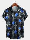 Camisa de manga corta con estampado floral azul de verano para hombre para vacaciones en la playa