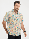 Camisa casual de manga corta de algodón con botones y estampado floral para hombres