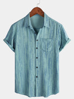 Camisa de manga corta transpirable con bolsillo y rayas negras para hombre