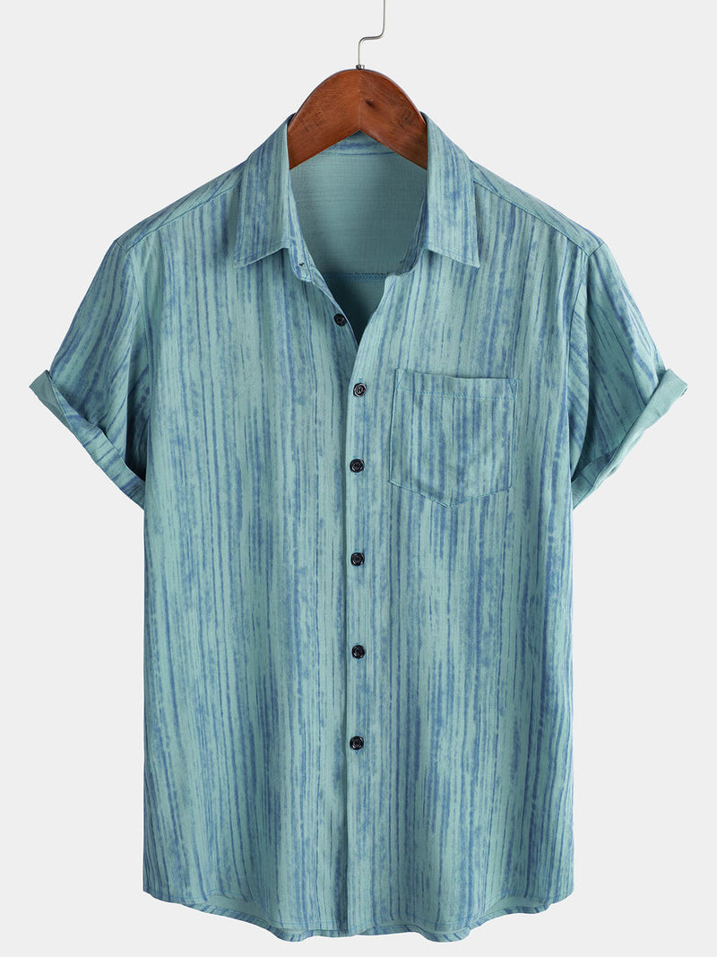 Camisa de manga corta transpirable con bolsillo y rayas negras para hombre