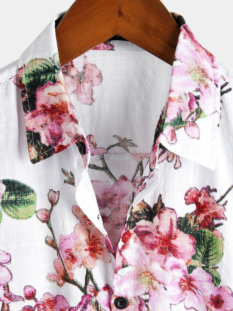 Camisa hawaiana tropical de algodón con estampado floral para hombre