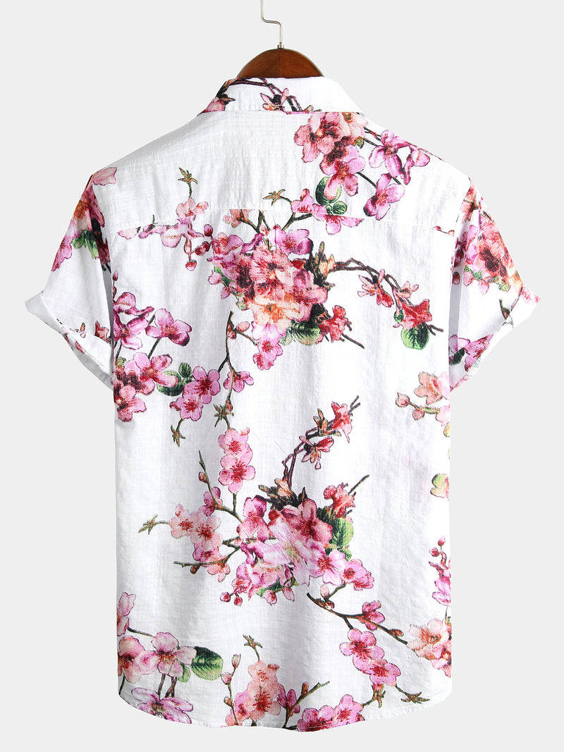 Camisa hawaiana tropical de algodón floral para hombres