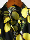 Camisa de hombre hawaiana de manga corta con estampado de limones amarillos tropicales