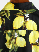 Camisa de hombre hawaiana de manga corta con estampado de limones amarillos tropicales