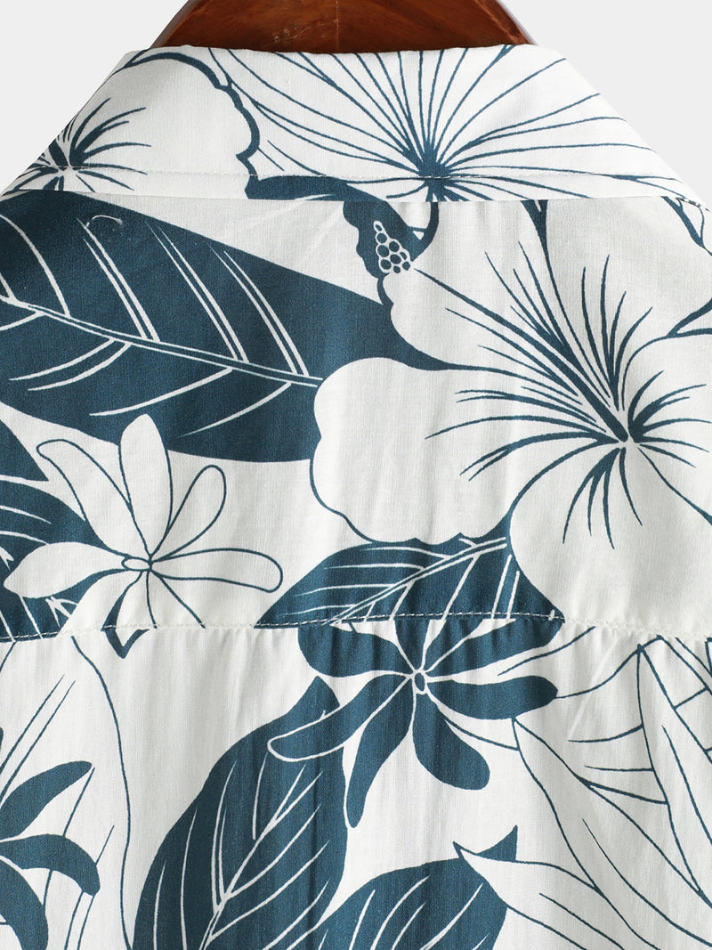 Camisa hawaiana de playa de manga corta con botones y estampado floral 100 % algodón para hombre