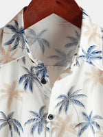 Camisa playera de manga corta con botones y estampado de palmeras hawaianas 100 % algodón para hombre