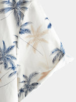 Camisa playera de manga corta con botones y estampado de palmeras hawaianas 100 % algodón para hombre