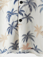 Camisa playera de manga corta con botones y estampado de palmeras hawaianas 100 % algodón para hombre