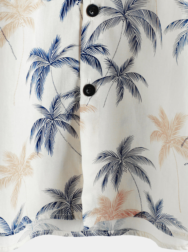 Camisa playera de manga corta con botones y estampado de palmeras hawaianas 100 % algodón para hombre