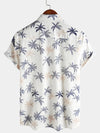 Camisa playera de manga corta con botones y estampado de palmeras hawaianas 100 % algodón para hombre