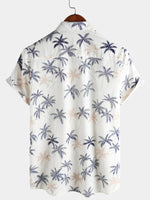Camisa playera de manga corta con botones y estampado de palmeras hawaianas 100 % algodón para hombre