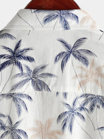 Camisa playera de manga corta con botones y estampado de palmeras hawaianas 100 % algodón para hombre