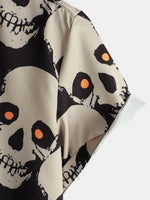 Camisa hawaiana de hombre de manga corta con botones y estampado gráfico de calaveras en negro estilo punk rock