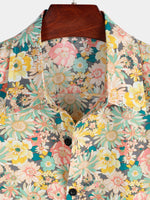 Camisa casual de manga corta de algodón con botones y estampado floral para hombres