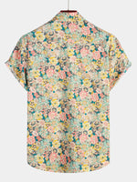 Camisa casual de manga corta de algodón con botones y estampado floral para hombres