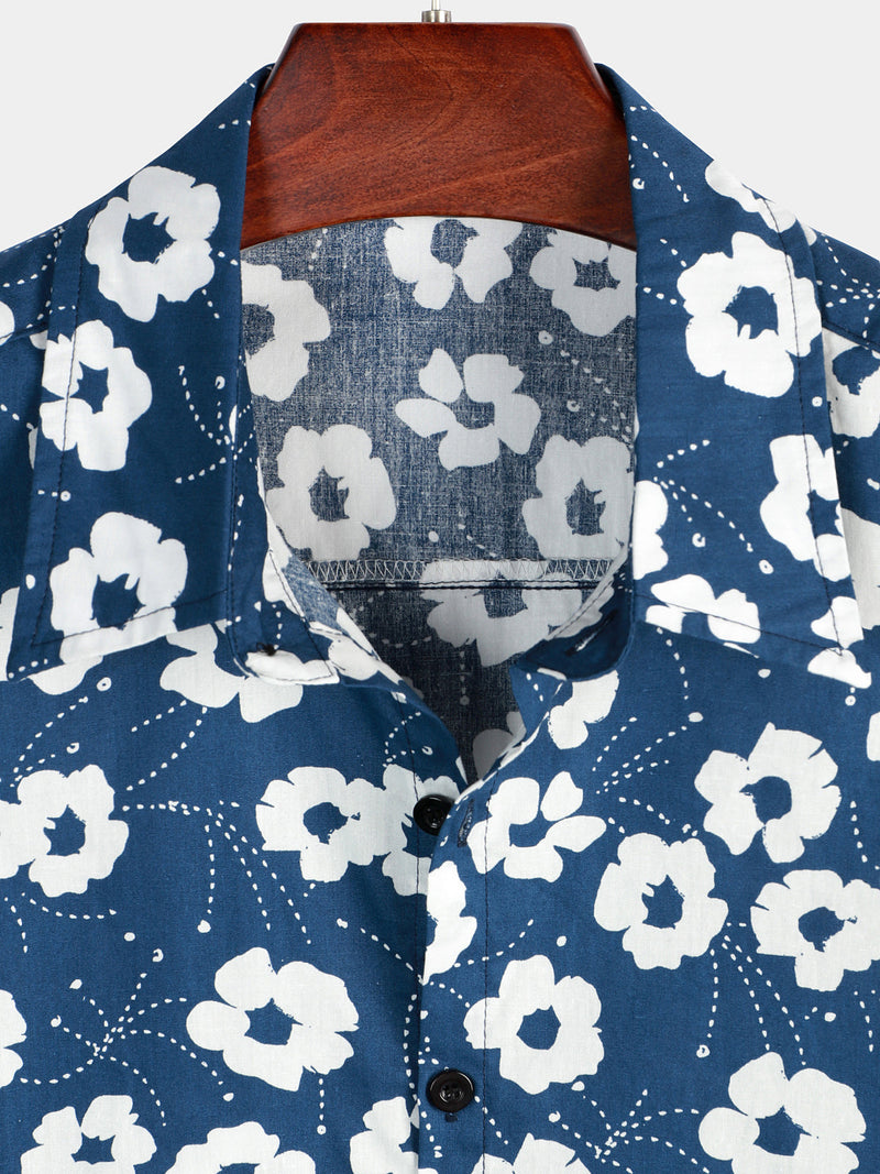 Camisa casual de algodón transpirable con estampado floral para hombres