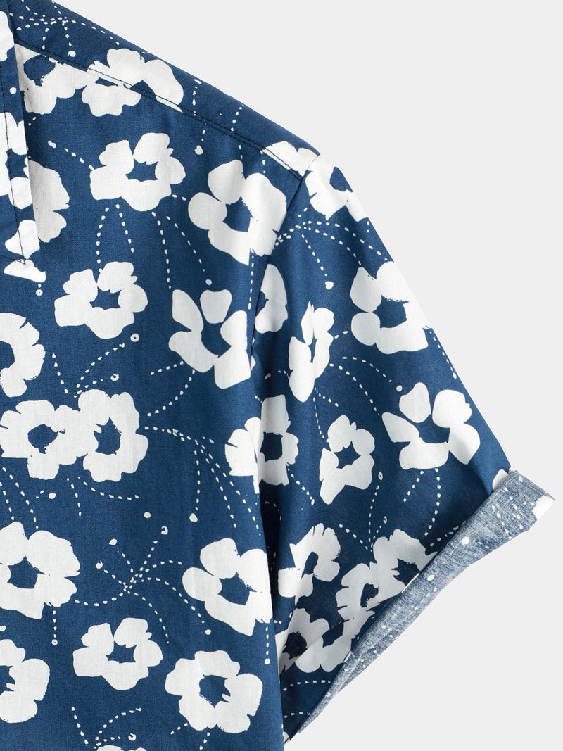 Camisa casual de algodón transpirable con estampado floral para hombres