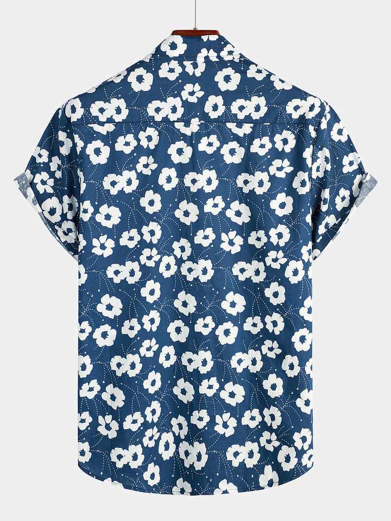 Camisa casual de algodón transpirable con estampado floral para hombres