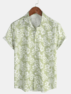 Camisa de manga corta con botones y estampado floral de algodón verde hawaiano para hombre