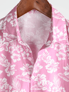 Camisa hawaiana de algodón rosa con botones y flores para verano de manga corta para hombre