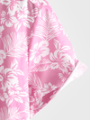 Camisa hawaiana de algodón rosa con botones y flores para verano de manga corta para hombre