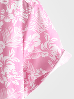 Camisa hawaiana de algodón rosa con botones y flores para verano de manga corta para hombre