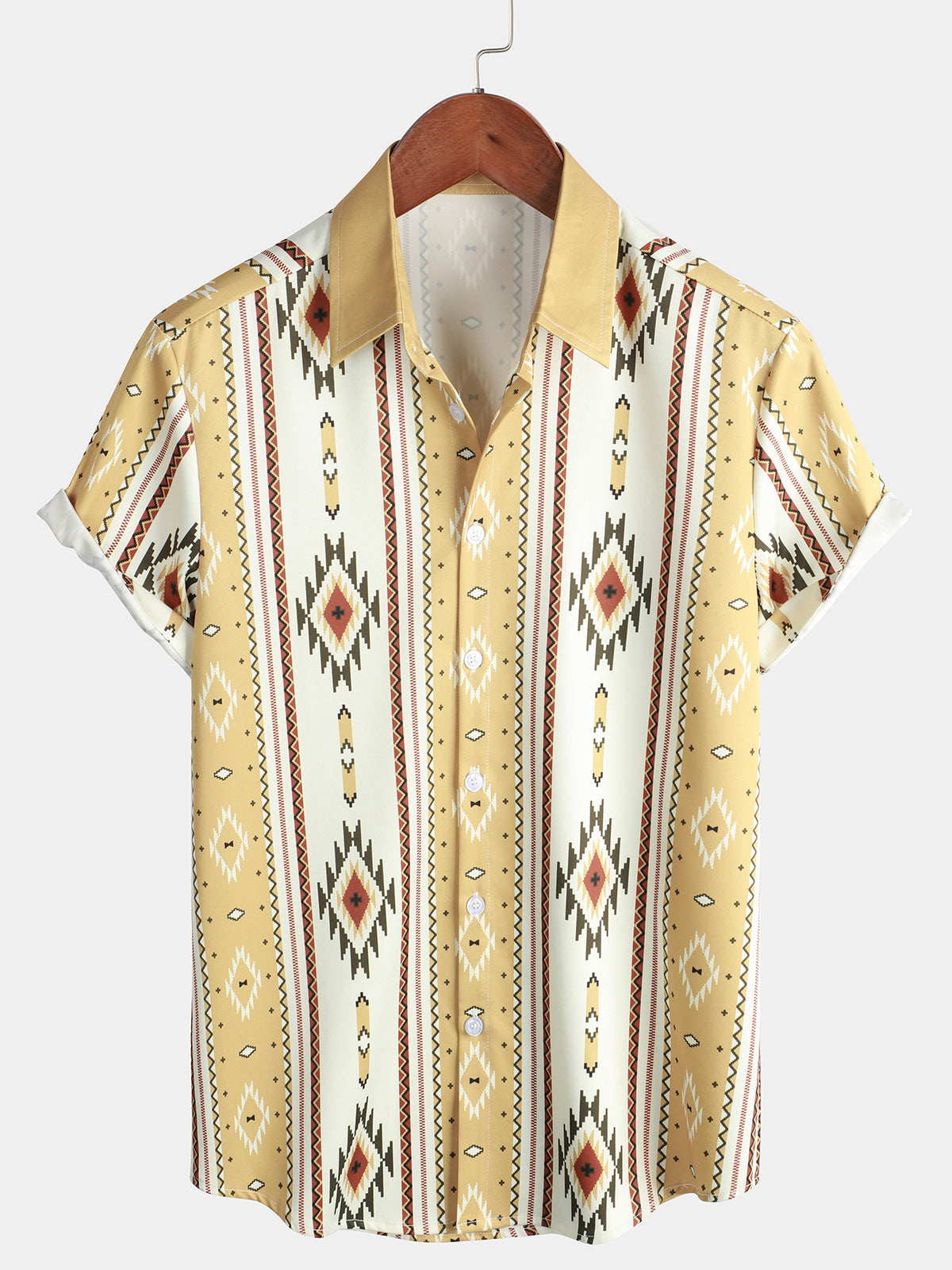 Camisa retro de manga corta con rayas verticales vintage de los años 70 para hombre