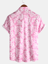 Camisa hawaiana de algodón rosa con botones y flores para verano de manga corta para hombre